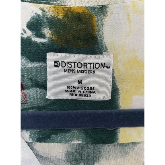 Distortion Men's Hawaiian Shirt Medium Print Button-Up Viscose Short Sleeve - Picture 3 of 6